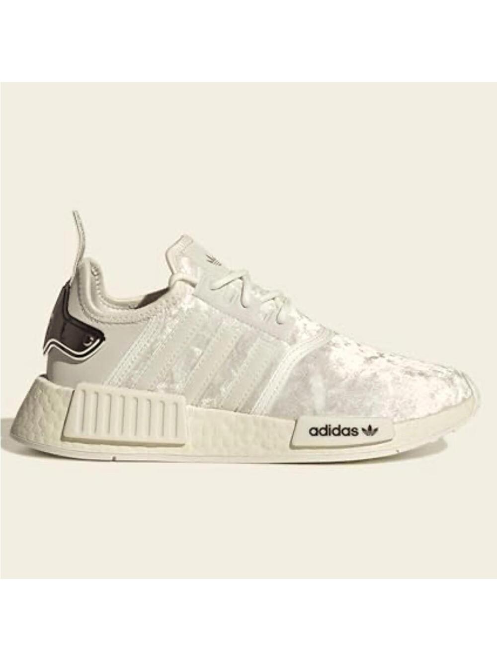 Adidas NMD_R1 Creamy White Crushed Velvet & Silver Sneakers | US 7.5 / EU 39.5